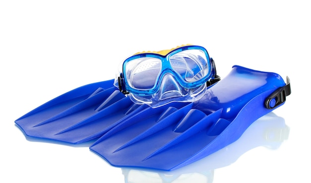 Blue flippers and mask isolated on white