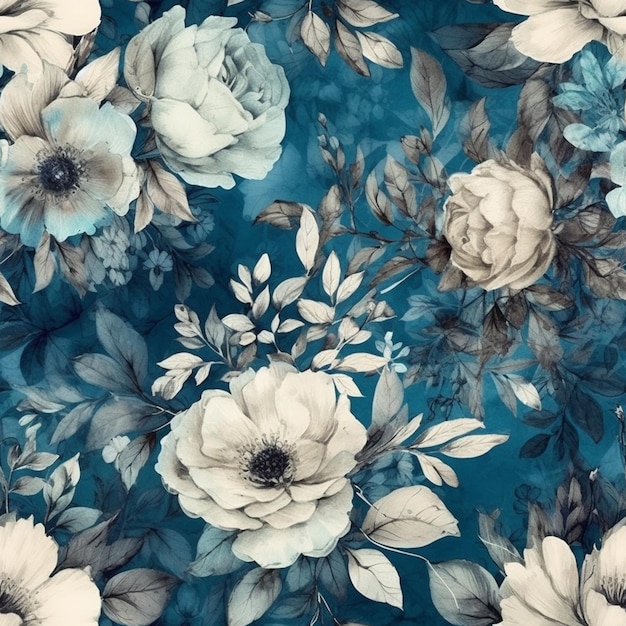 A blue floral background with flowers
