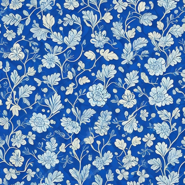 A blue floral pattern with flowers on a blue background.