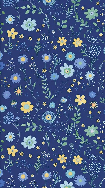 Photo a blue floral wallpaper by person