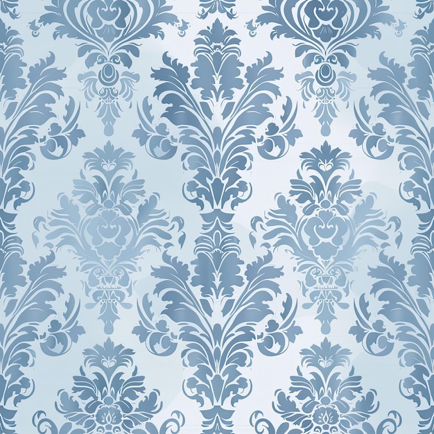 a blue floral wallpaper with a bird on it