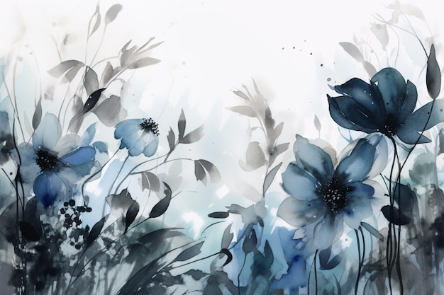 A blue flower background with a black and white background.