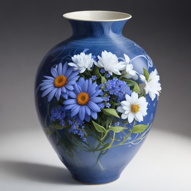 blue flower coming out of vase