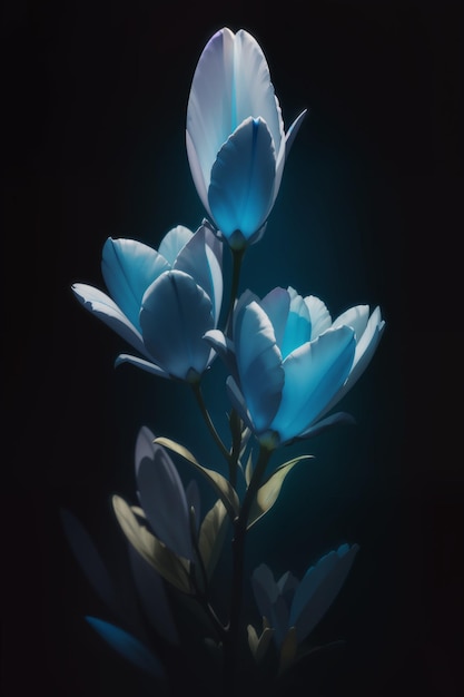 A blue flower in the dark