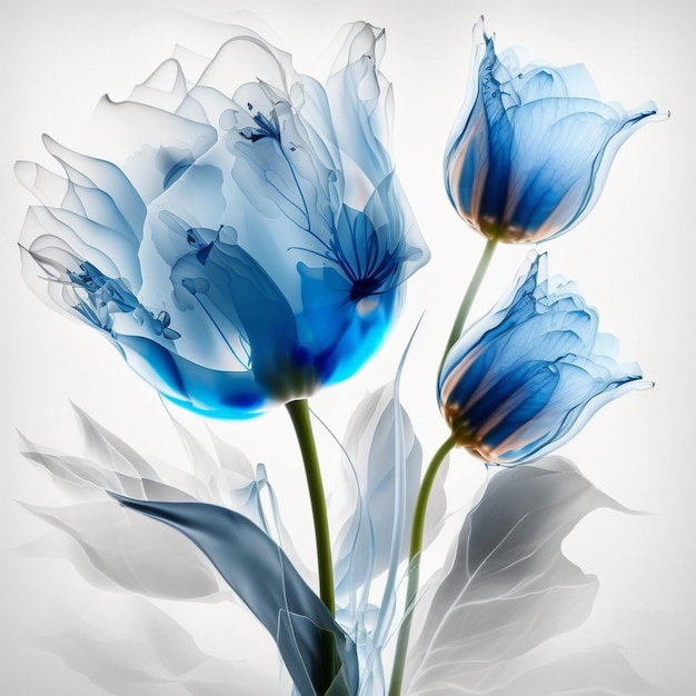 A blue flower is on a white background with a leaf that says " love ".