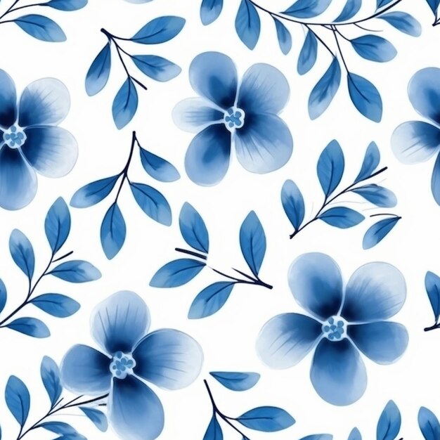 Photo a blue flower pattern on a white background generative ai