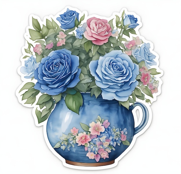 Blue flower pot on white Background