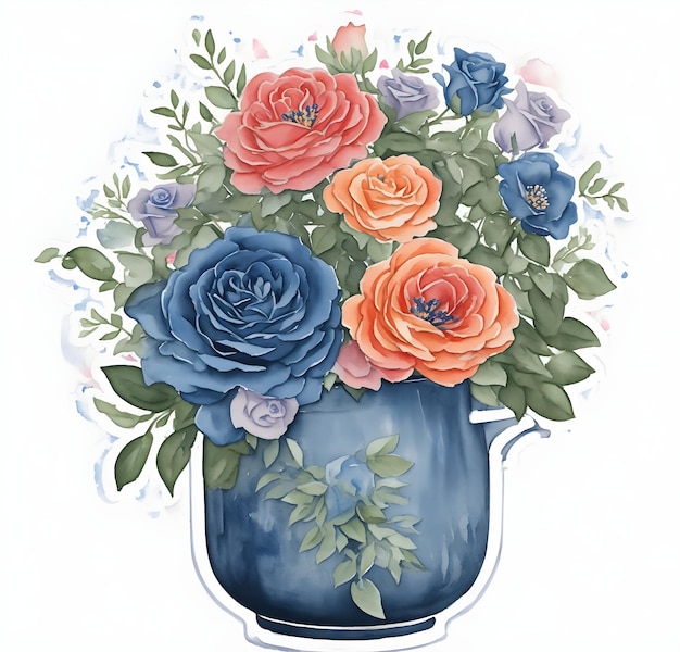 Blue flower pot on white Background