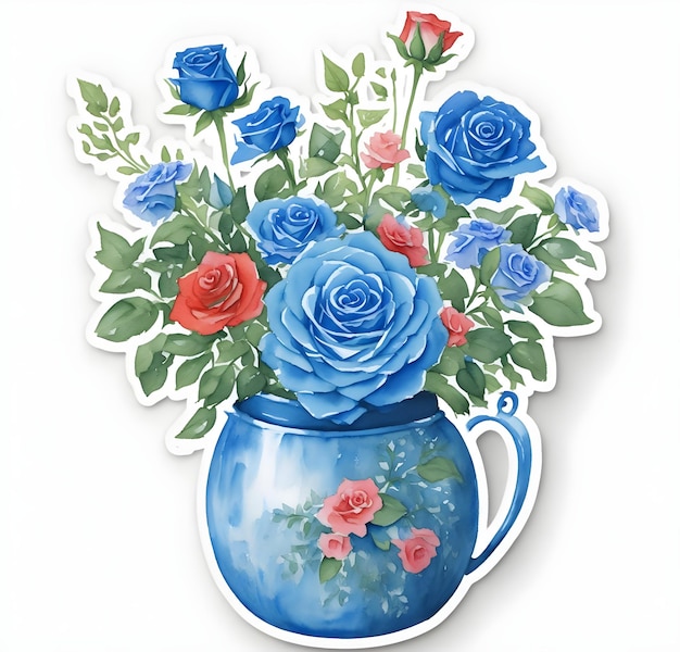 Blue flower pot on white Background