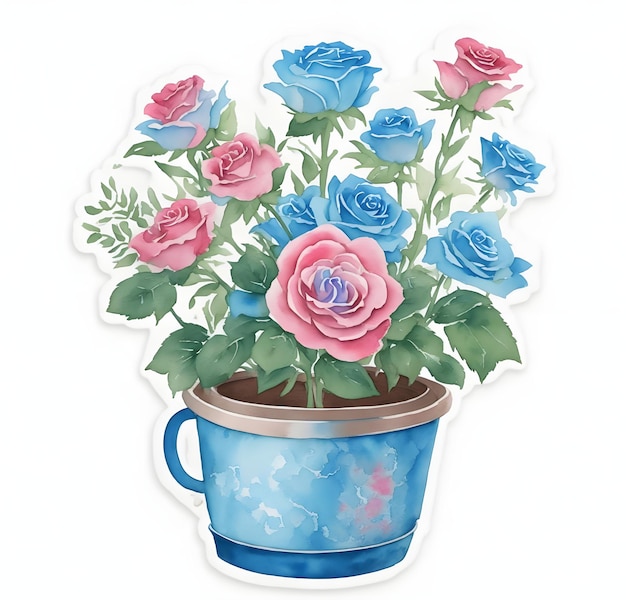 Blue flower pot on white background