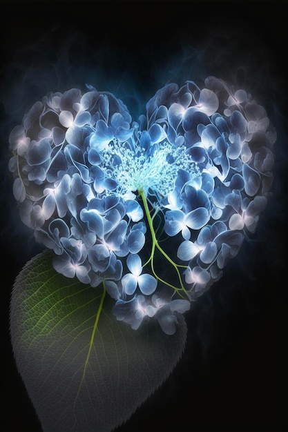 Blue flower in the shape of a heart generative ai