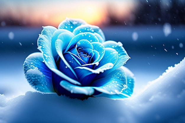 Blue flower in the snow