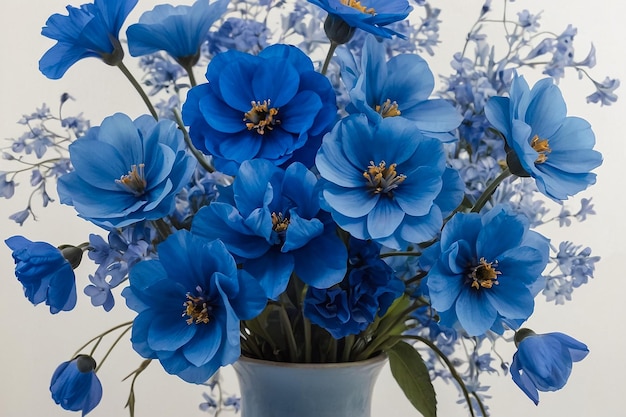 Photo a blue flower vase with blue flowers in it