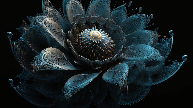 A blue flower with a blue flower in the center.