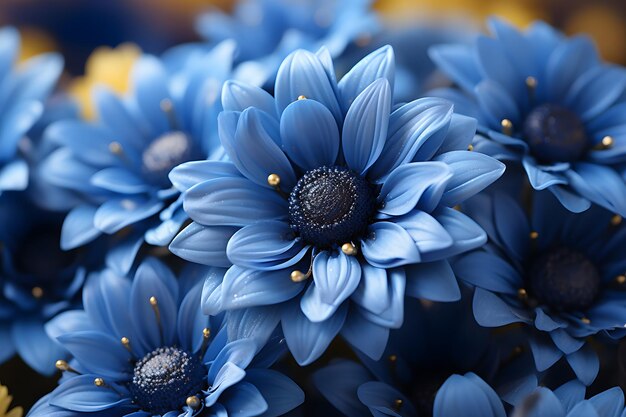 그 중간에 파란 꽃이 있는 파란색 꽃