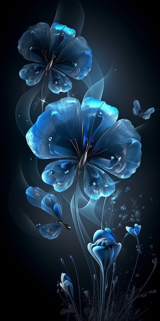 A blue flower with butterflies on it