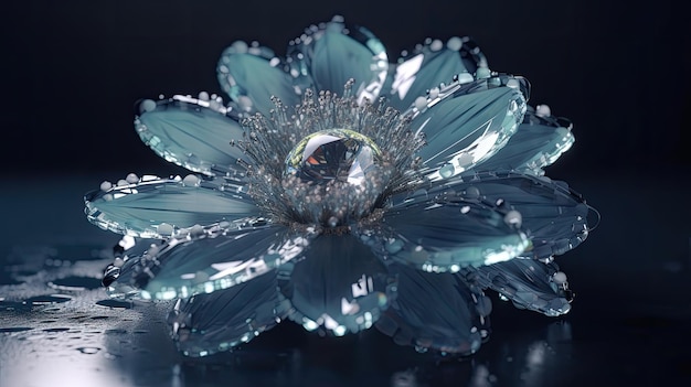 A blue flower with a diamond on it