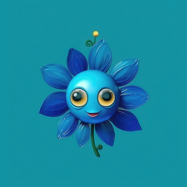 Photo a blue flower with eyes and a smile on it.