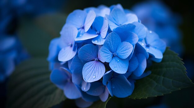 A blue flower with a few drops of dew