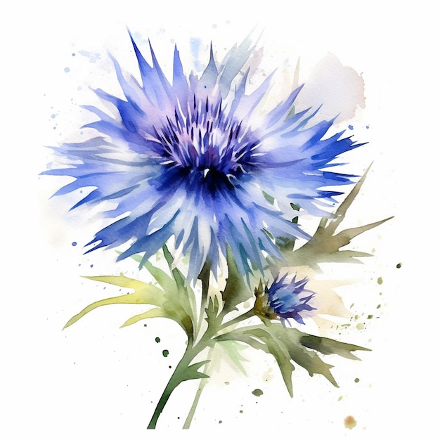 A blue flower with a green center