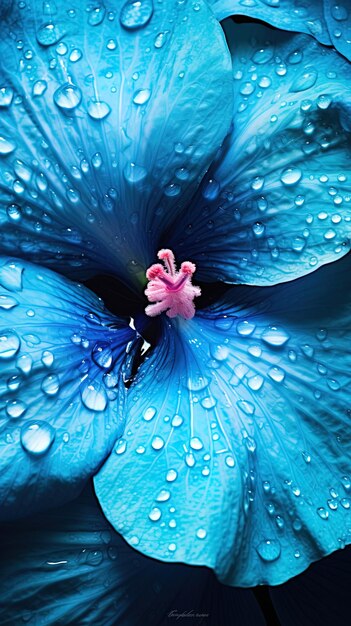 a blue flower with water drops on it