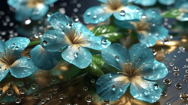 照片与水滴蓝花
