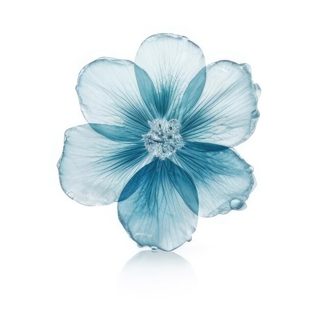 A blue flower with white petals that says " blue "