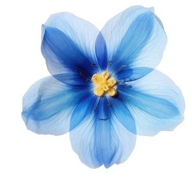 A blue flower with yellow center and a yellow center.