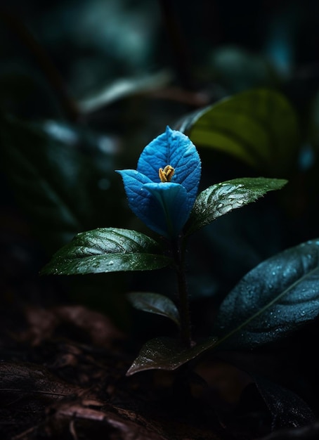 A blue flower with a yellow center