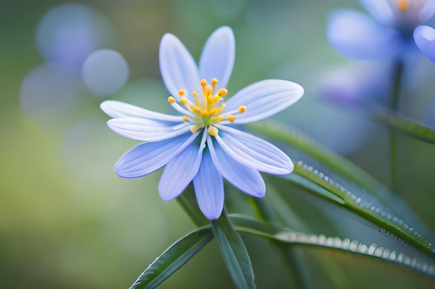 a blue flower with yellow spots on it