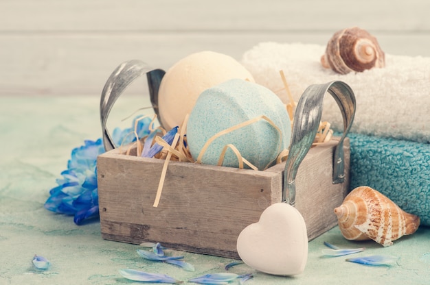 Blue flowers and bath bombs