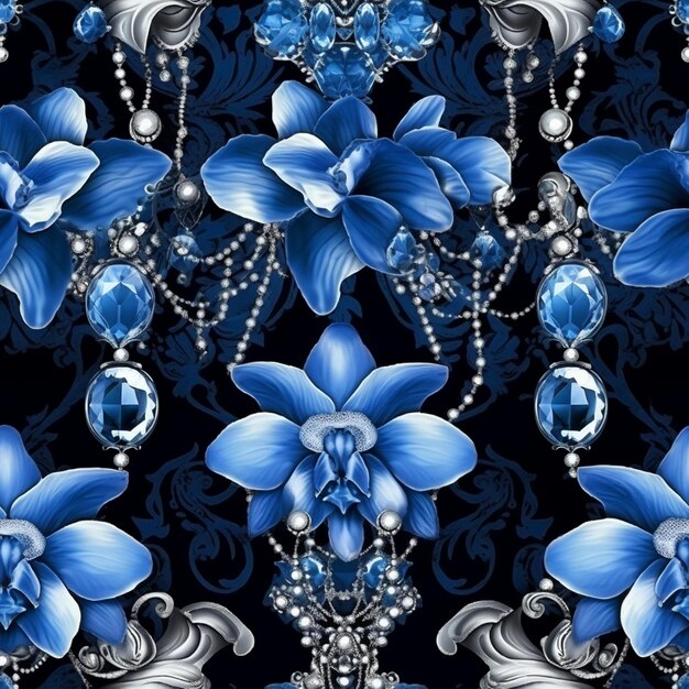 Blue flowers on a black background