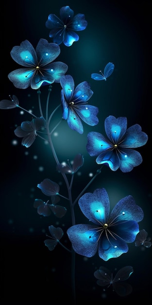 Blue flowers on a black background