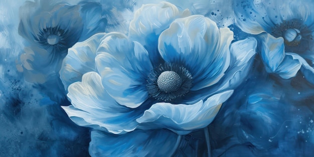 파란 바탕 에 있는 파란 꽃 그림