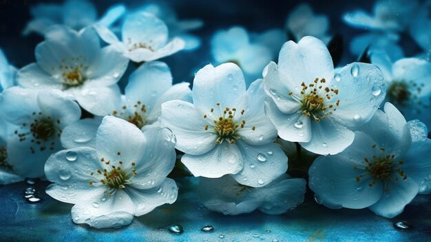 Blue flowers on a blue background