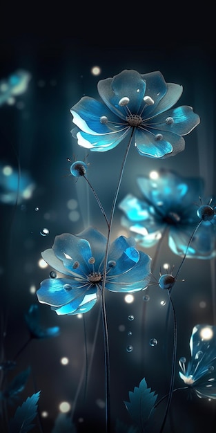 Blue flowers on a blue background