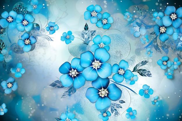 青いボケの背景イラストに青い花