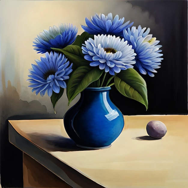 Blue flowers in blue vase