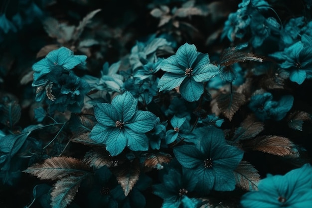 Blue flowers in the dark