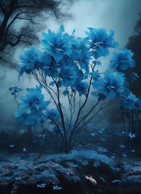 Blue flowers in the dark