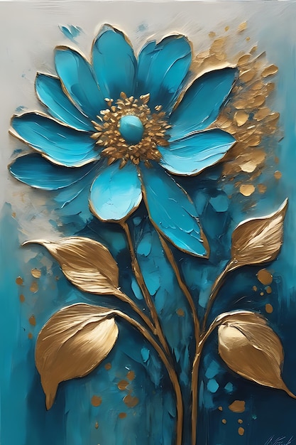 Blue flowers textural oil painting style