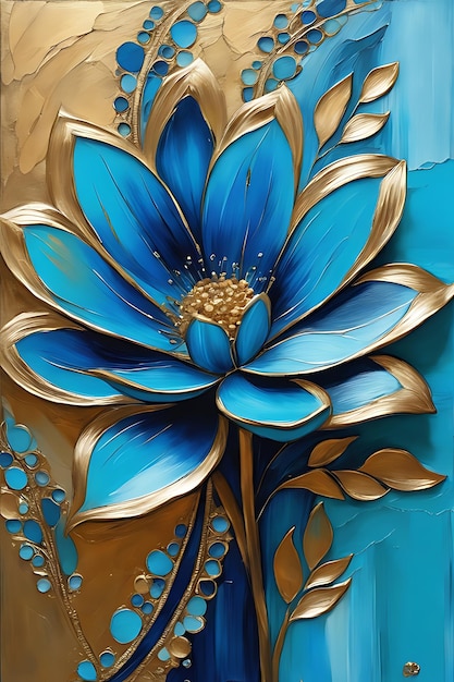 Blue flowers textural oil painting style