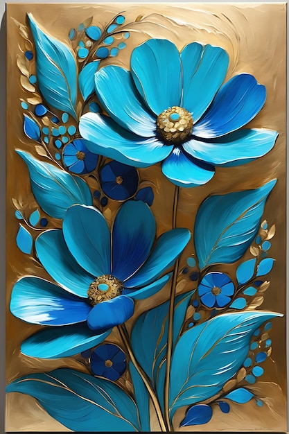 Blue flowers textural oil painting style