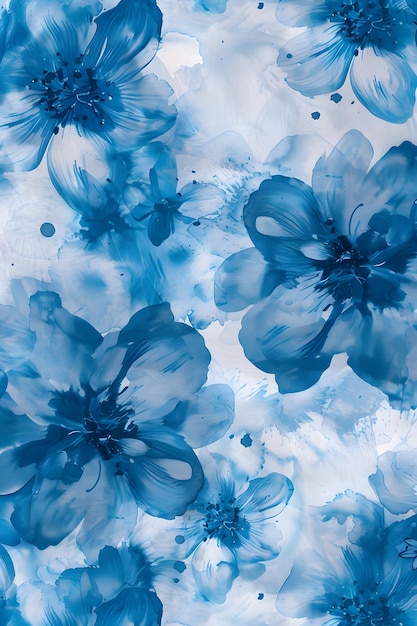 blue flowers in watercolor on a blue background