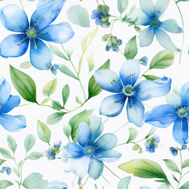 голубые цветы акварель бесшовный рисунок