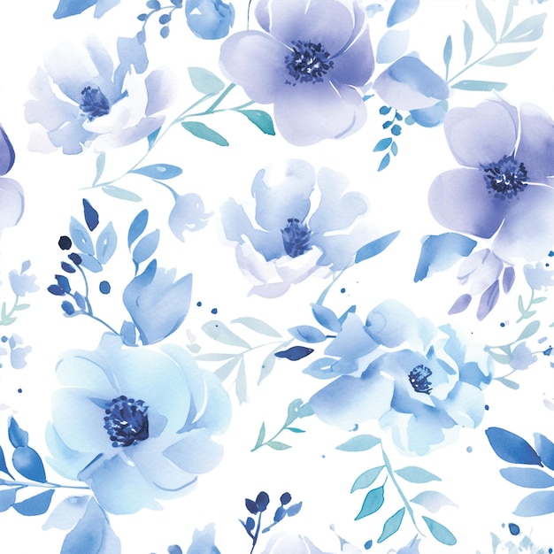 Blue flowers watercolor seamless patterns
