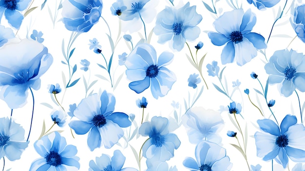 Blue flowers watercolor seamless patterns