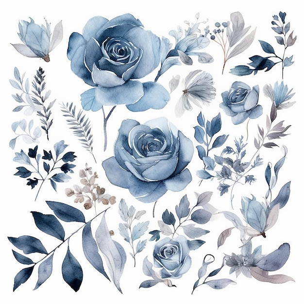 Blue flowers on a white background