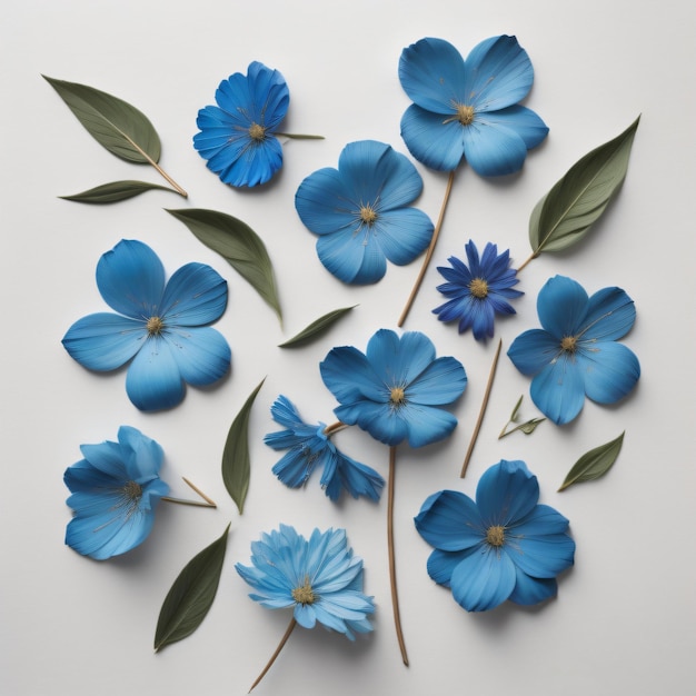 Blue flowers on a white background