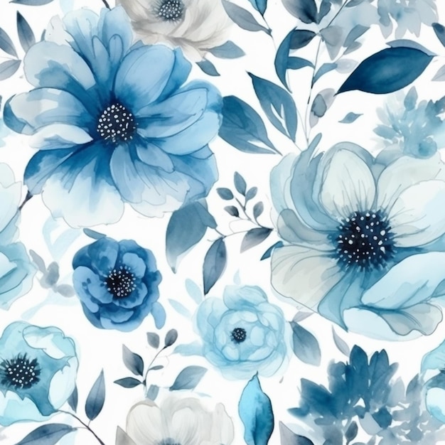 白地に青い花